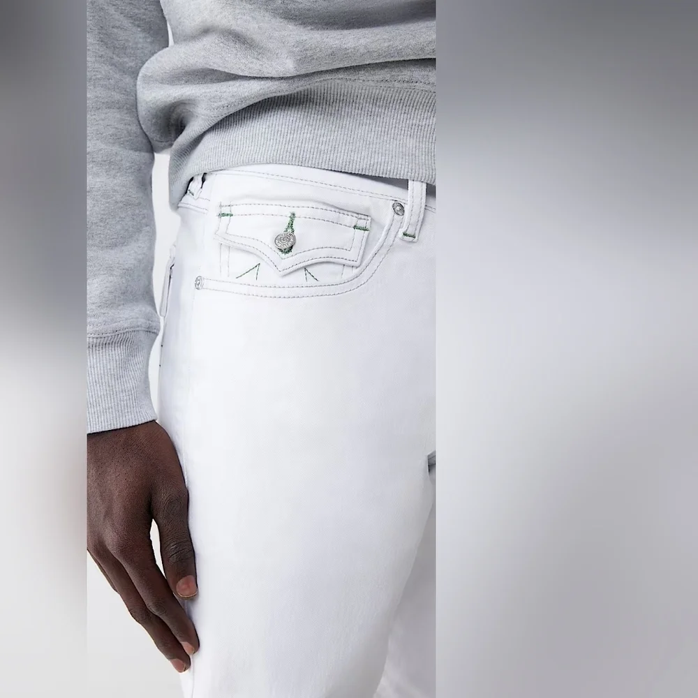 NWT True Religion White Ricky Flap Straight Leg Jeans Size 36